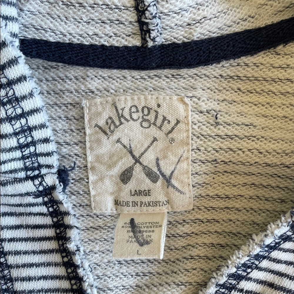 Lake Graphic Striped Hooded Pullover - Navy striped Women’s Size L - Picture 2 of 6